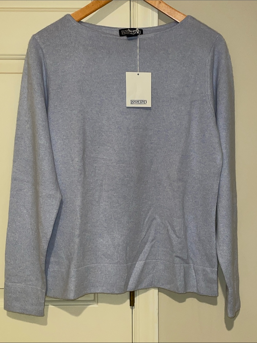 New Lands End 100% Light Blue Cashmere Pullover Sweater, Medium